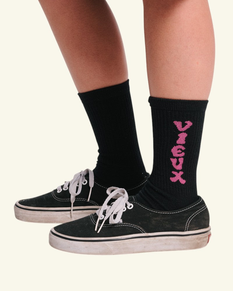 Chaussettes Vieux - Noir & Rose
