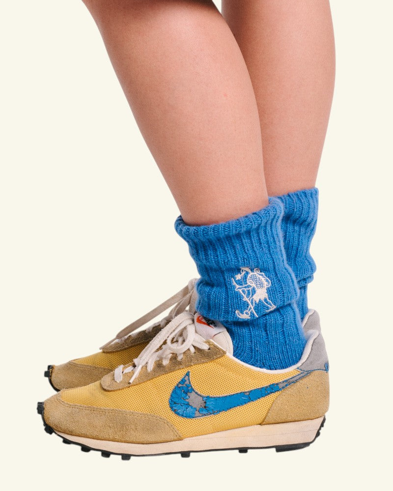Chaussettes en Laine Marcheur Brodé - Bleu Royal