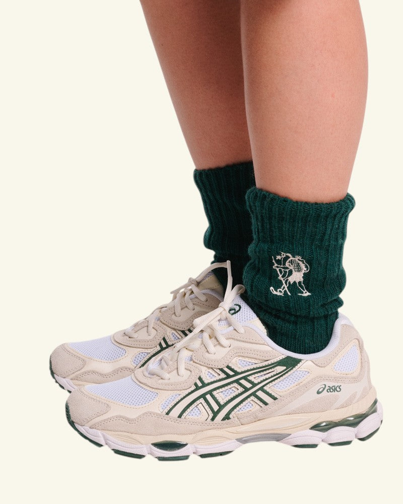 Chaussettes en Laine Marcheur Brodé - Vert Forêt