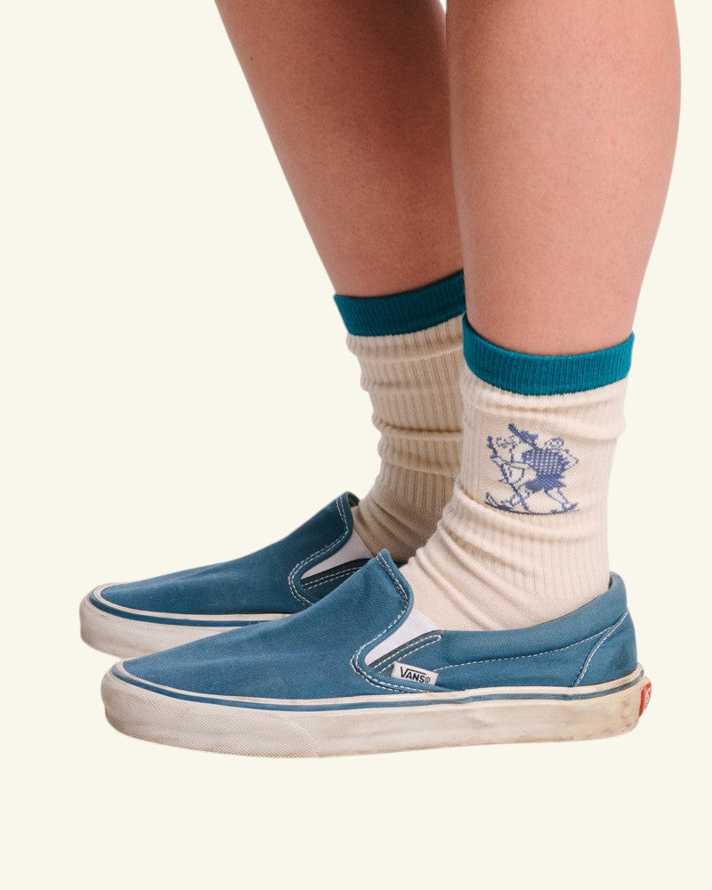 Chaussettes Marcheur - Ecru Bleu & Violet