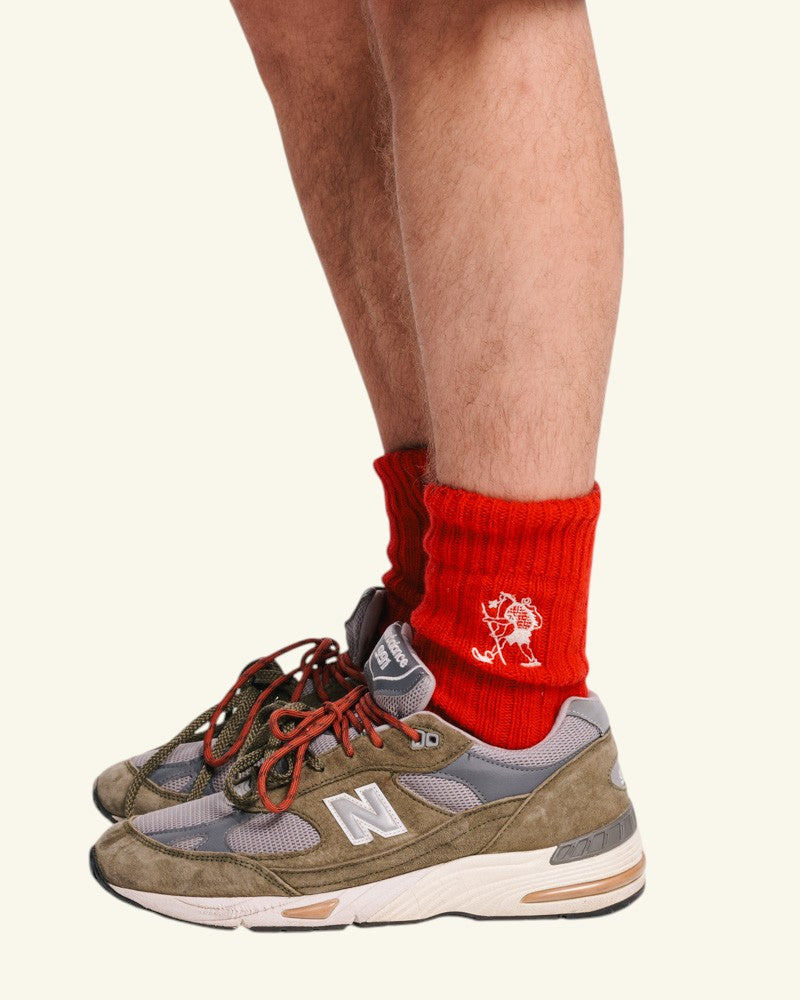 Chaussettes en Laine Marcheur Brodé - Rouge