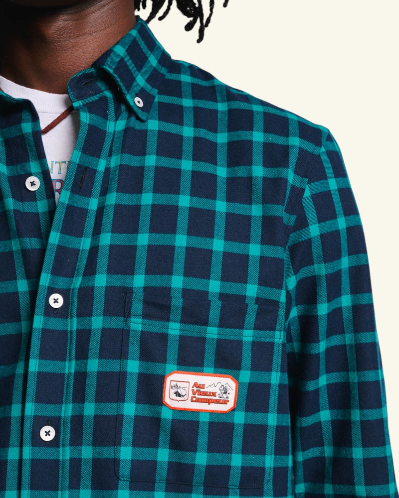 Chemise Elmer Flanelle - Marine & Vert d'eau