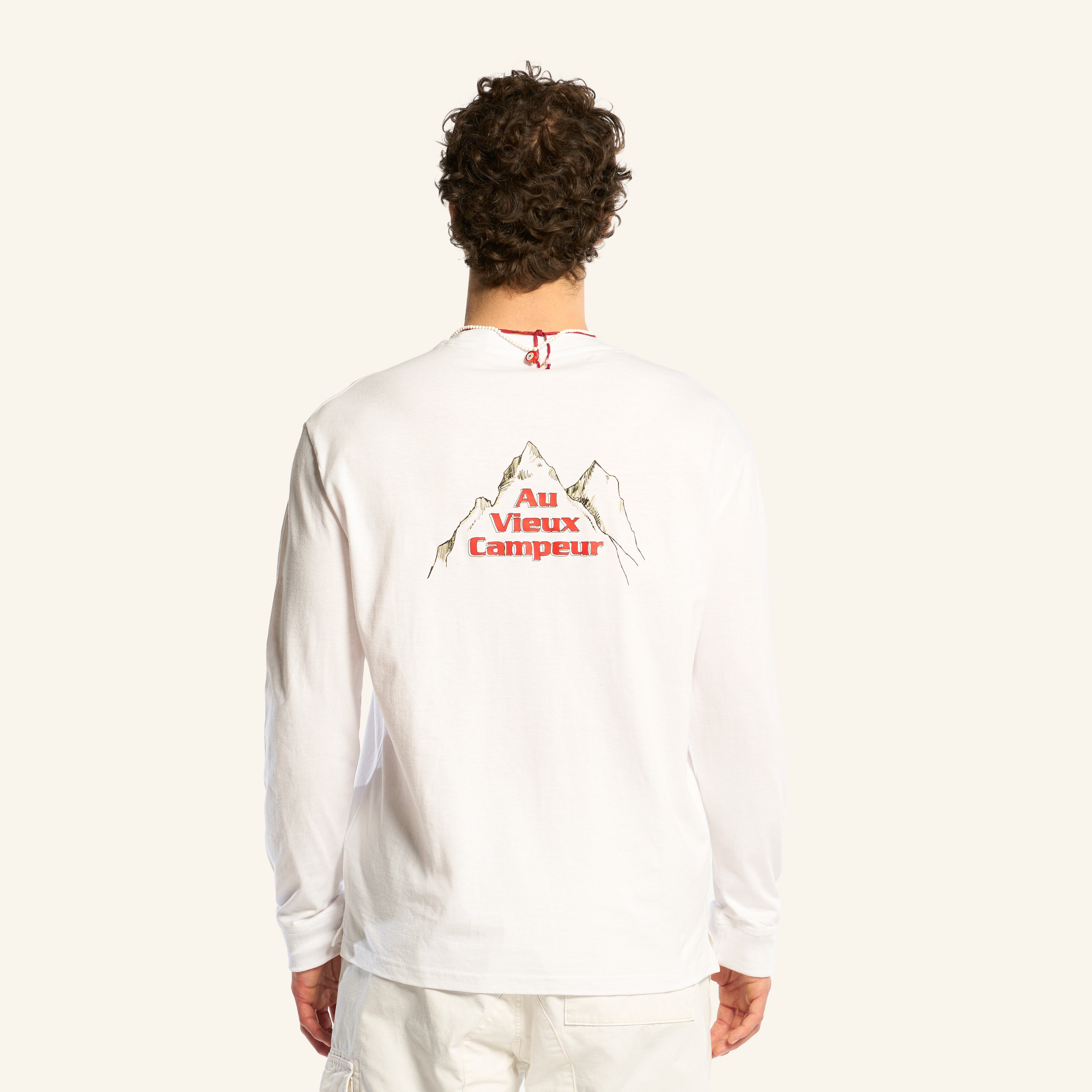 Au Vieux Campeur - T-shirt Manches Longues Grimpeur - Blanc imprimé