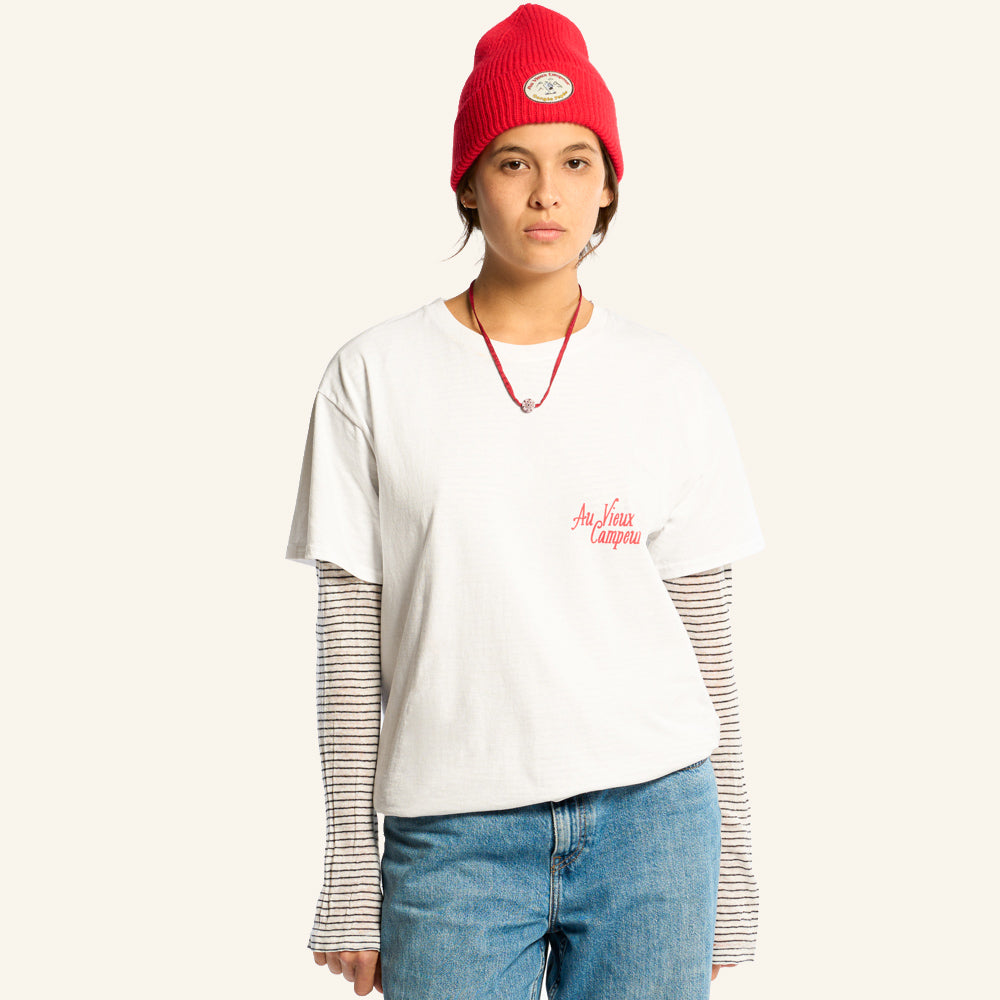 T-shirt Manches Courtes Chaise de Camping - Blanc