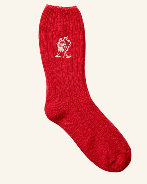 Chaussettes en Laine Marcheur Brodé - Rouge