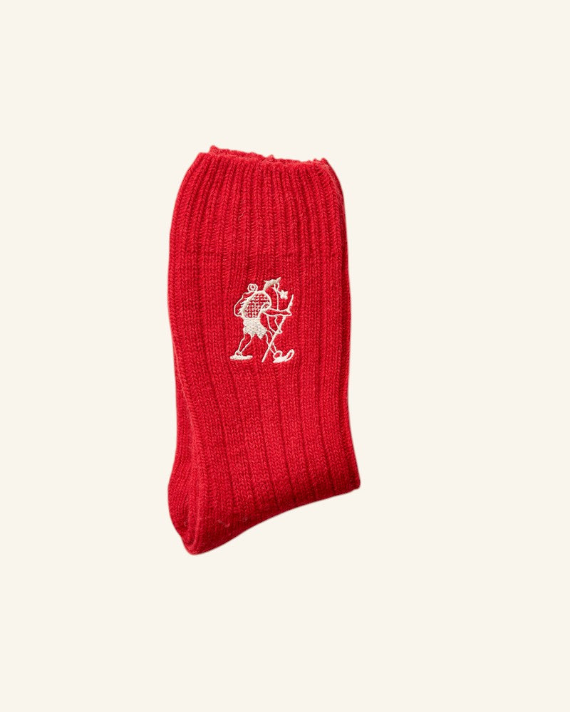 Chaussettes en Laine Marcheur Brodé - Rouge