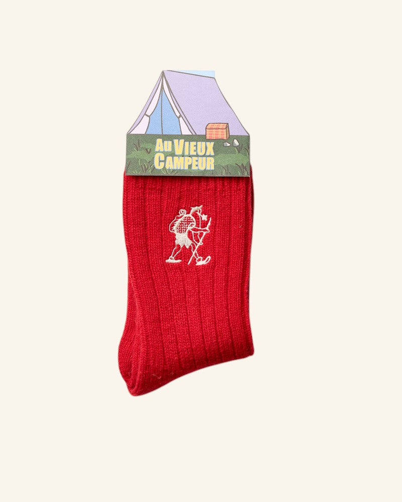 Chaussettes en Laine Marcheur Brodé - Rouge