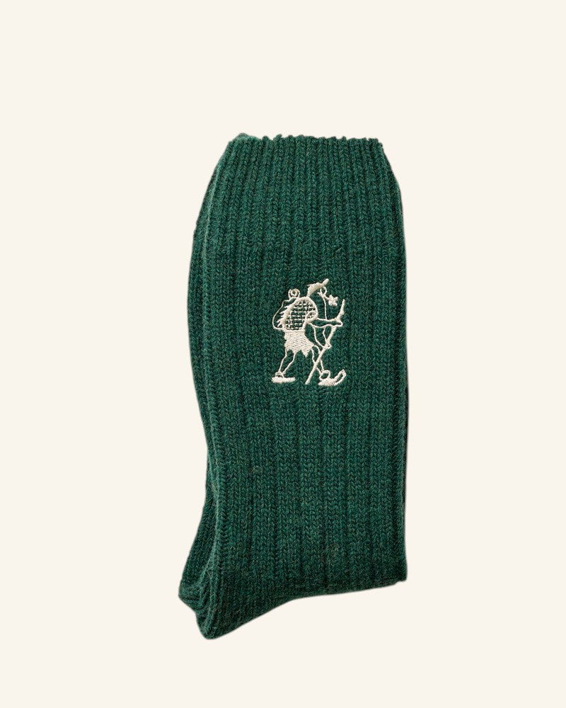 Chaussettes en Laine Marcheur Brodé - Vert Forêt
