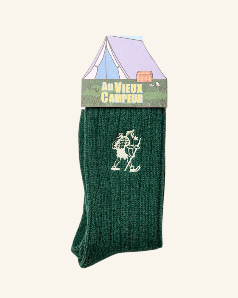 Chaussettes en Laine Marcheur Brodé - Vert Forêt