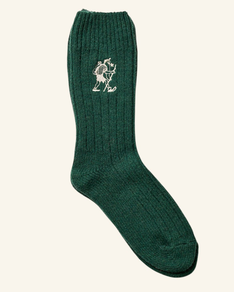 Chaussettes en Laine Marcheur Brodé - Vert Forêt
