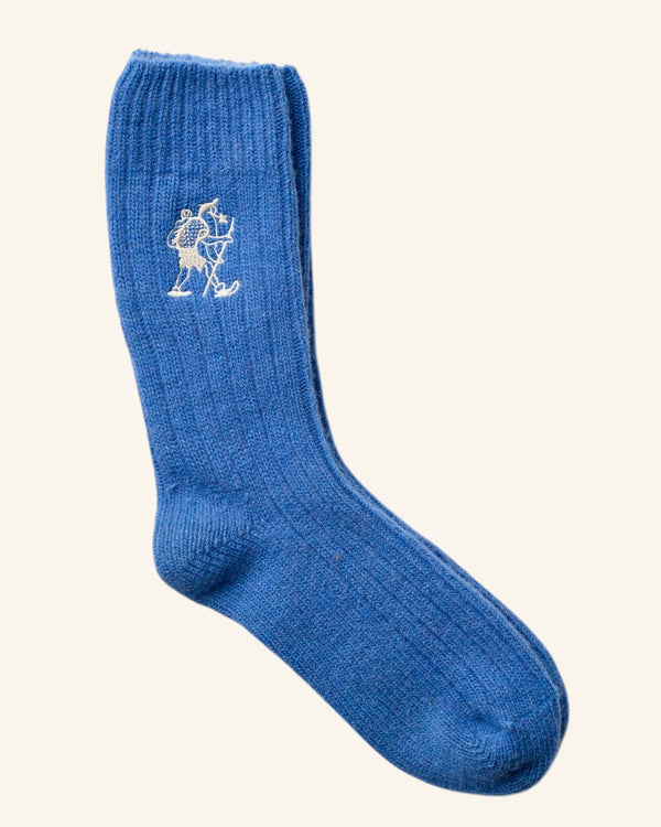 Chaussettes en Laine Marcheur Brodé - Bleu Royal