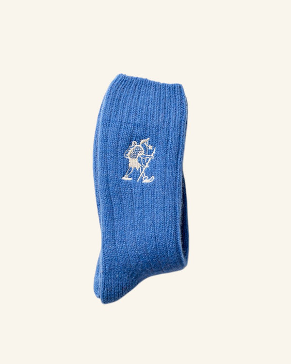 Chaussettes en Laine Marcheur Brodé - Bleu Royal