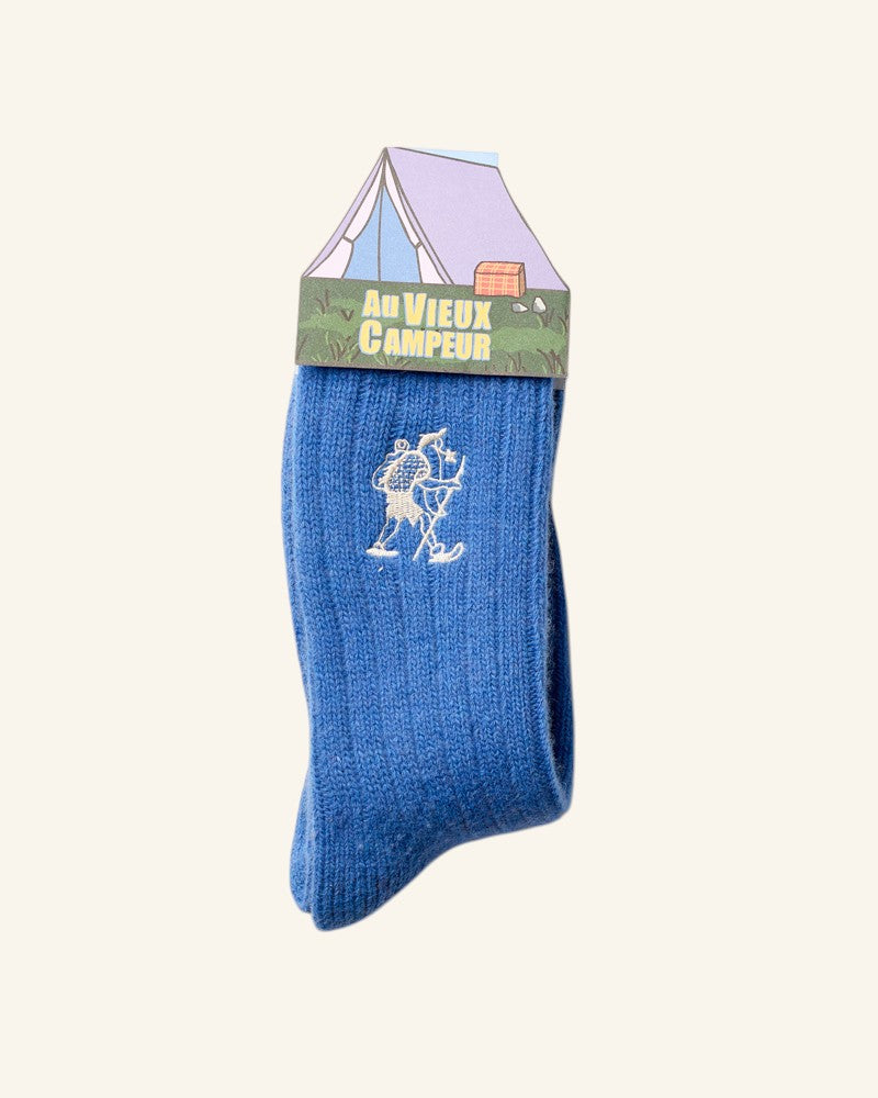 Chaussettes en Laine Marcheur Brodé - Bleu Royal