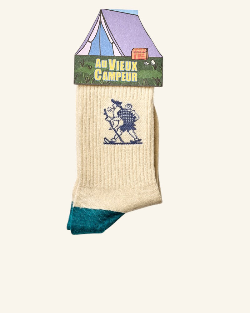Chaussettes Marcheur - Ecru Bleu & Violet